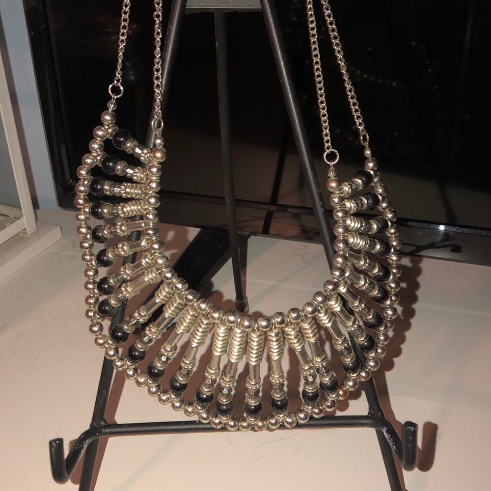 Silver and Black Beaded Statement Necklace